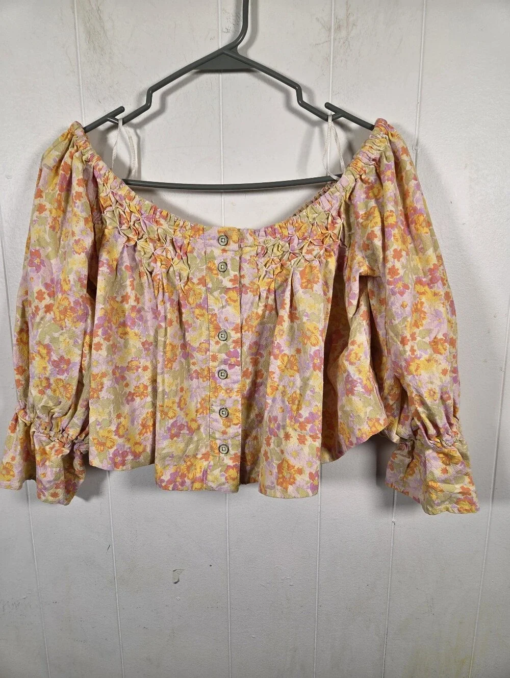 Free People Off-shoulder Floral Cropped Blouse Size XS Oversized
